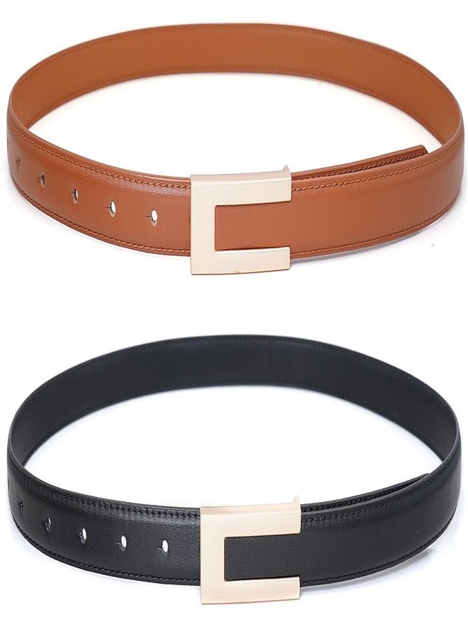 Wovanoo Women Leather Belts Skinny Waist Belt for Dresses Jeans Pants Black Brown 100cm - Image 1